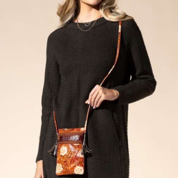 Western Leather Hand painted Crossbody Bag Brown and Tan NWT - Picture 9 of 14